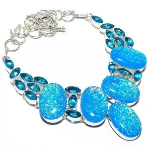 Triplet Fire Opal,Blue Topaz Gemstone 925 silver